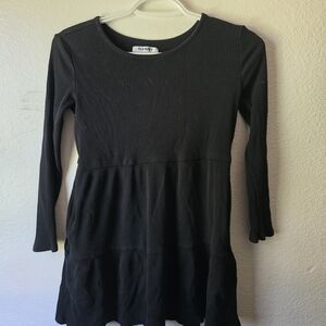 Black Ribbed Long Sleeve Dress With Pockets